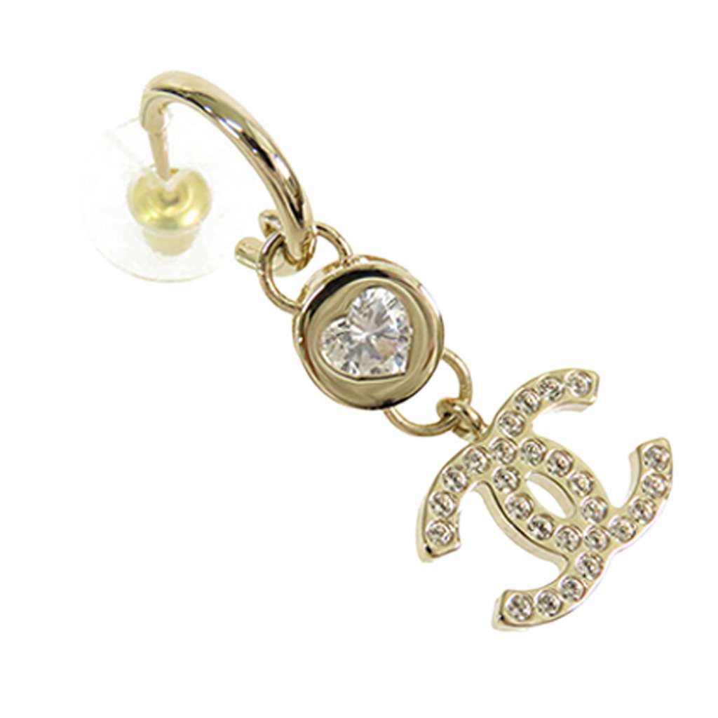 Chanel CC Gold Plated Crystal Drop Hoop Push Back Earrings - 3