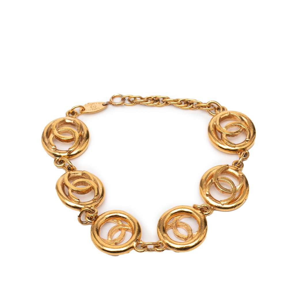 Chanel CC Gold Plated Openwork Circle Charms Link Bracelet