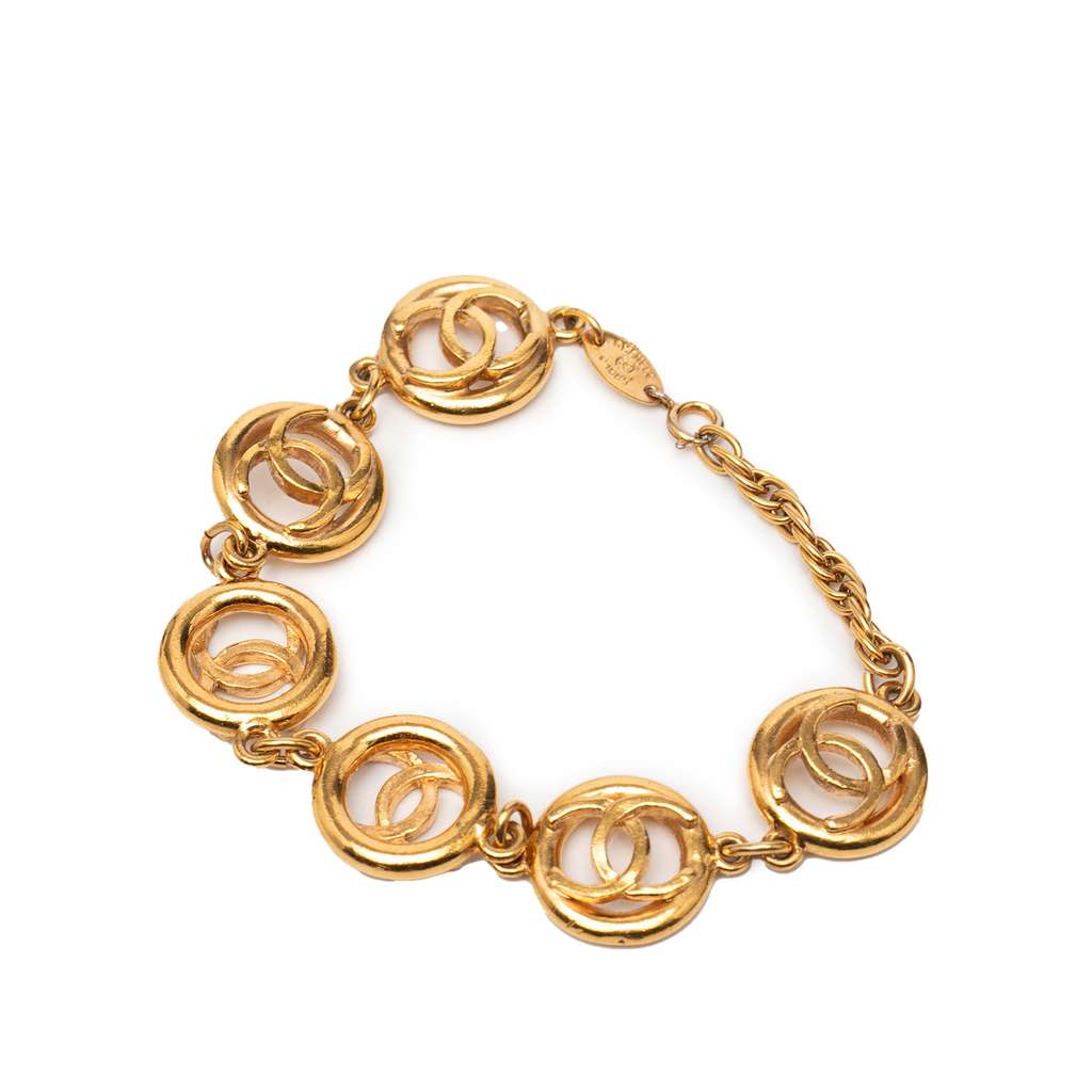 Chanel CC Gold Plated Openwork Circle Charms Link Bracelet - 2