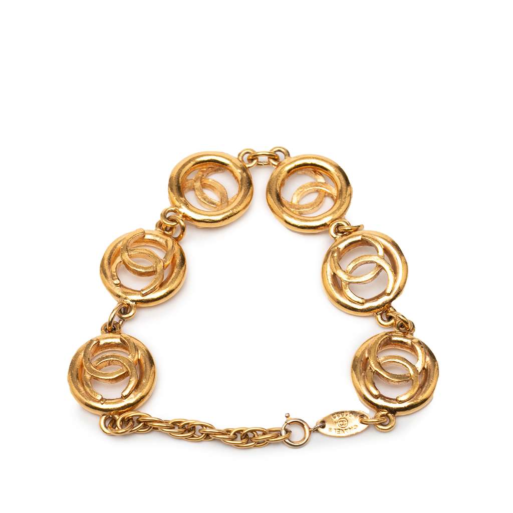 Chanel CC Gold Plated Openwork Circle Charms Link Bracelet - 3