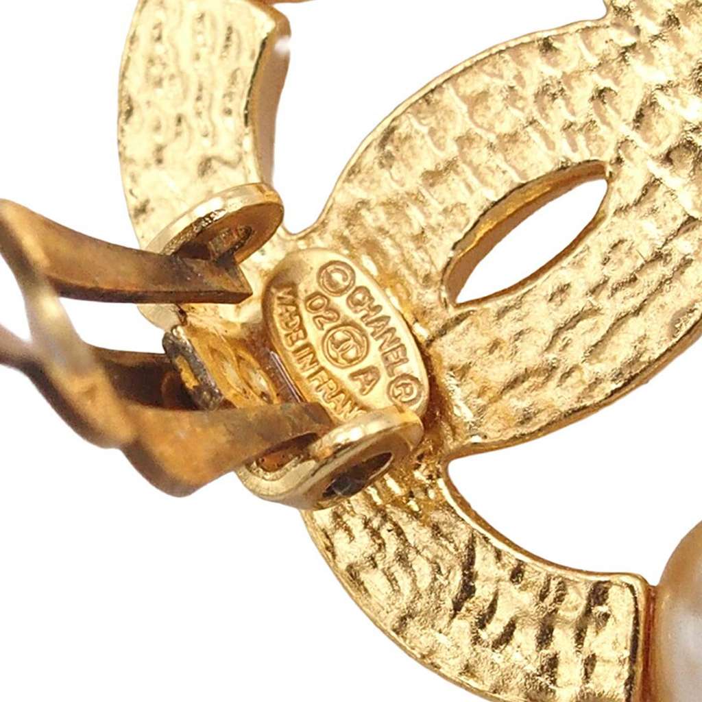 Chanel CC Gold Plated Faux Pearl Clip on Earrings - 3