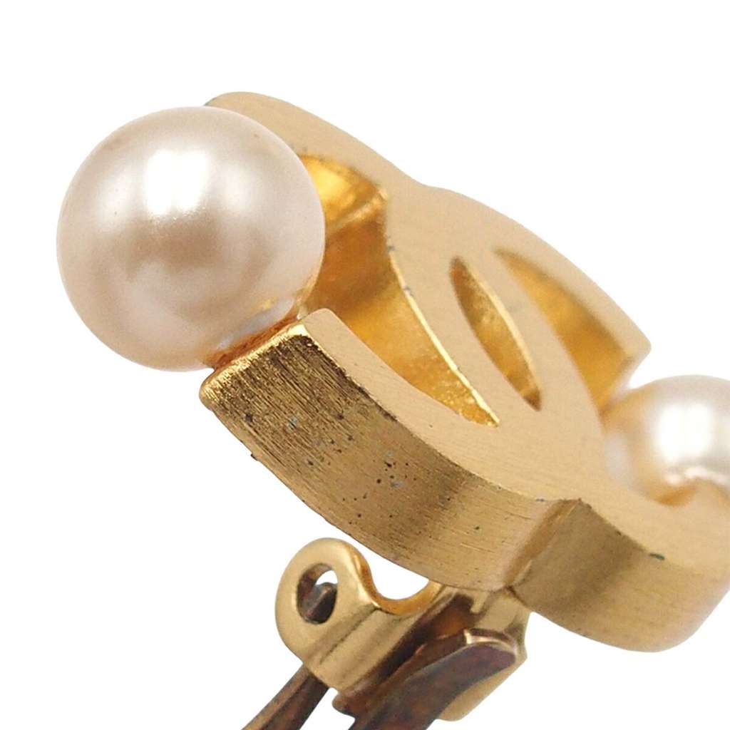 Chanel CC Gold Plated Faux Pearl Clip on Earrings - 4