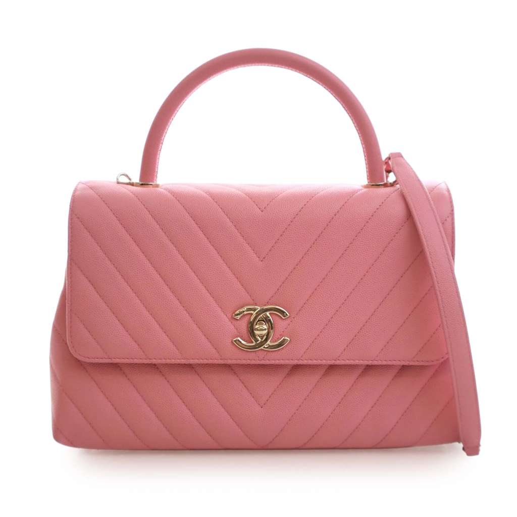 Chanel Small Caviar Chevron Coco Top Handle Bag