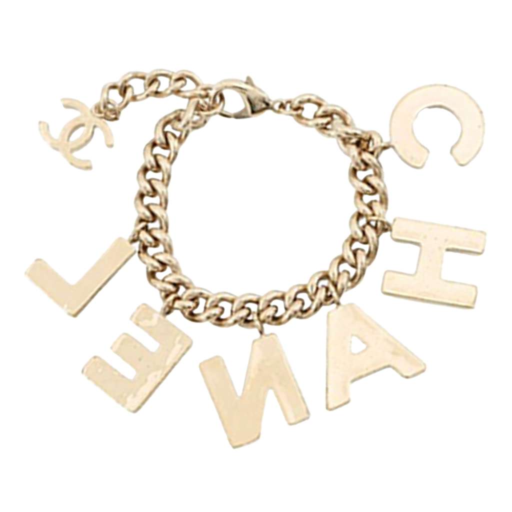 Chanel CC Gold Plated Enamel Logo Charm Bracelet - 2