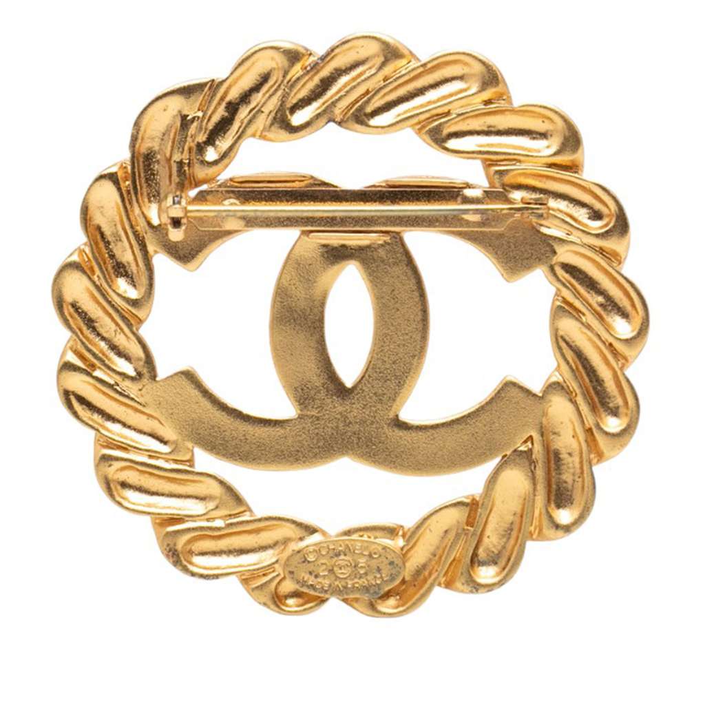 Chanel CC Gold Plated Round Brooch - 2