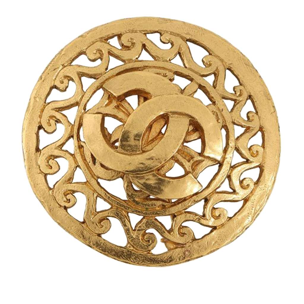 Chanel CC Gold Plated Medallion Brooch