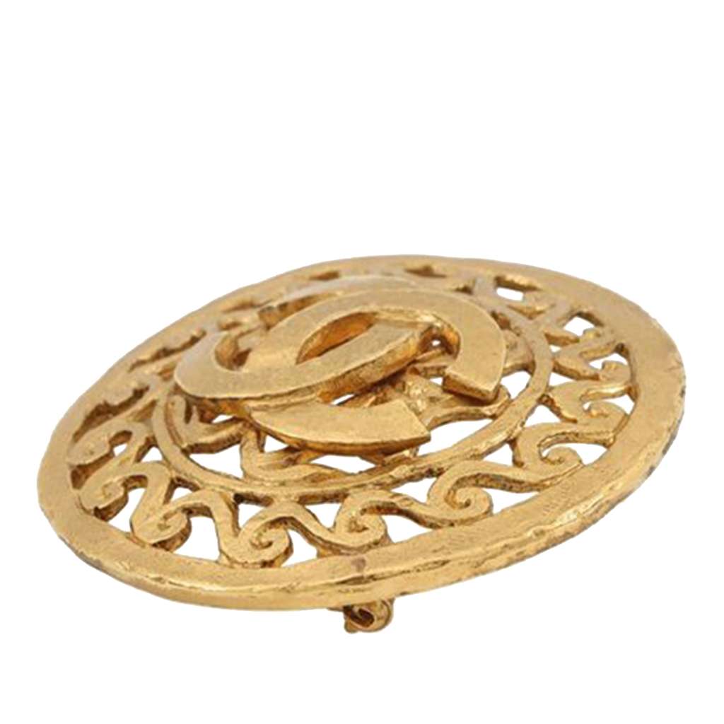 Chanel CC Gold Plated Medallion Brooch - 3