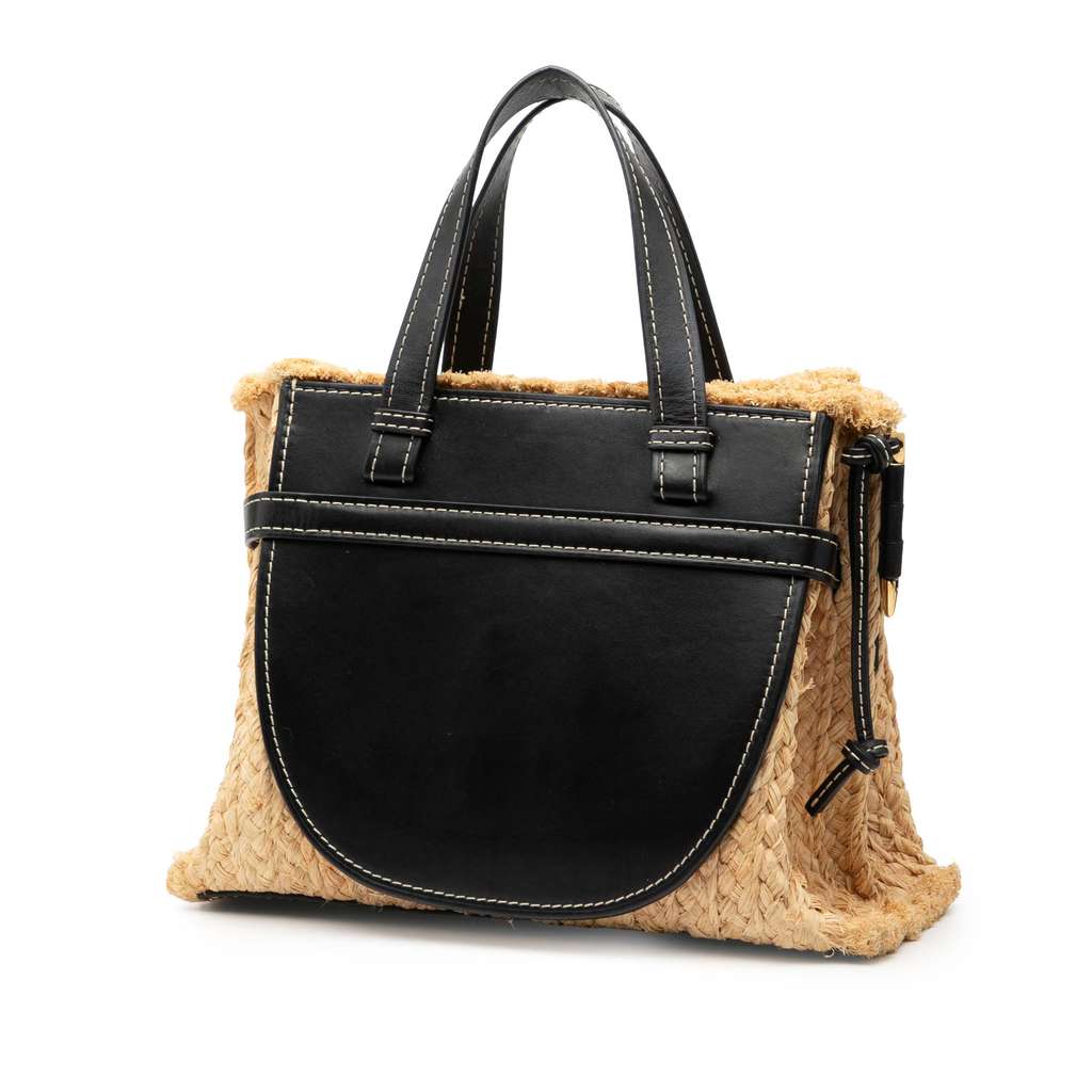 Loewe Small Raffia and Leather Gate Top Handle Bag - 2