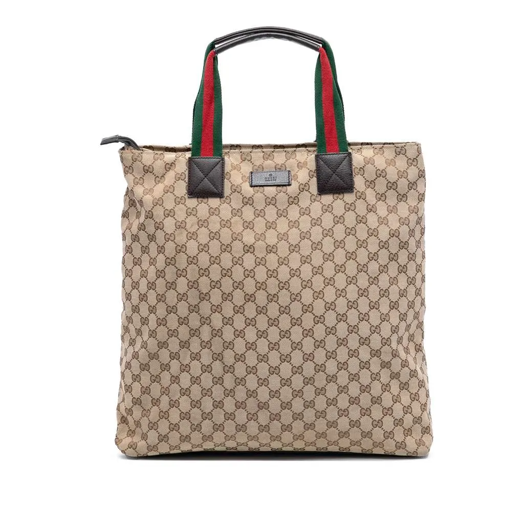 Gucci GG Canvas Web Tote Brown Canvas Good - Front View