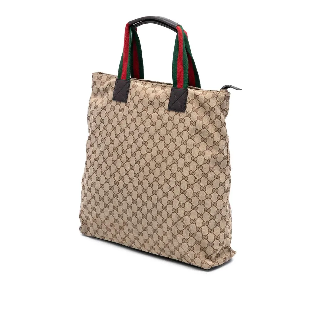 Gucci GG Canvas Web Tote Brown Canvas Good - Back View