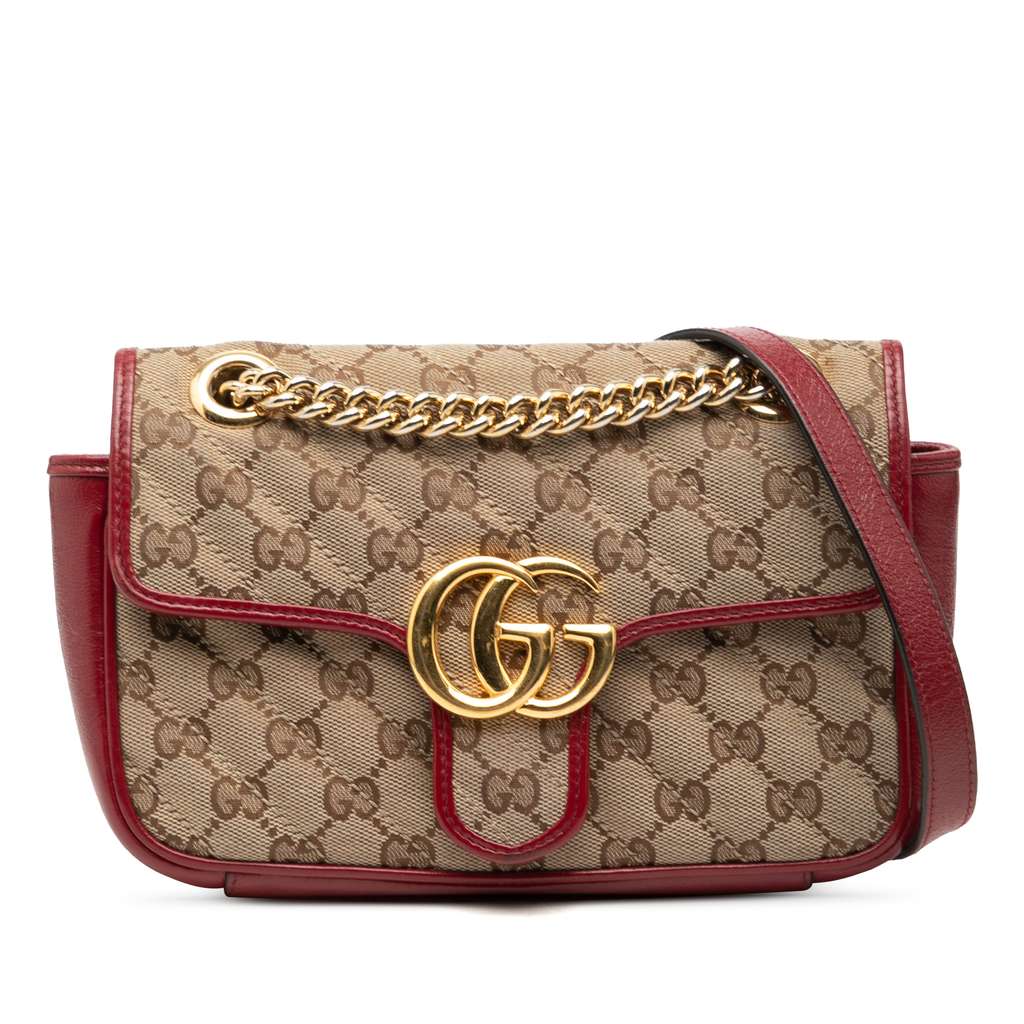 Gucci Small GG Marmont Matelasse Diagonal GG Canvas and Leather Shoulder Bag
