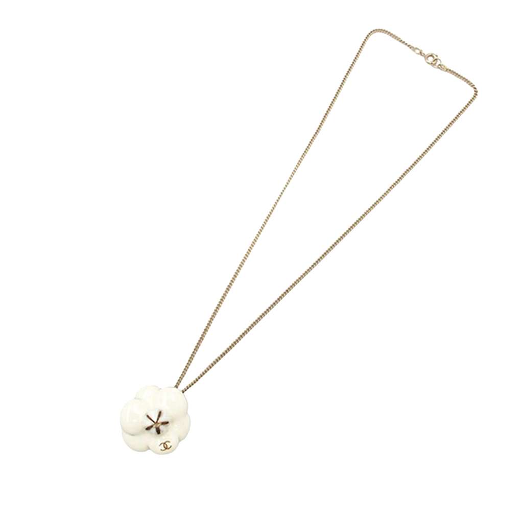 Chanel CC Gold Plated Enamel Camellia Pendant Necklace