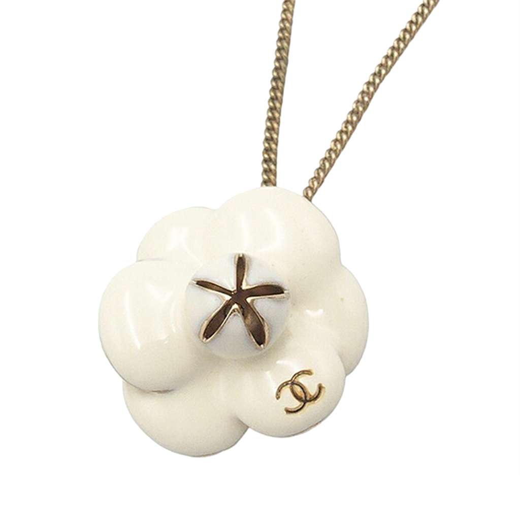 Chanel CC Gold Plated Enamel Camellia Pendant Necklace - 2