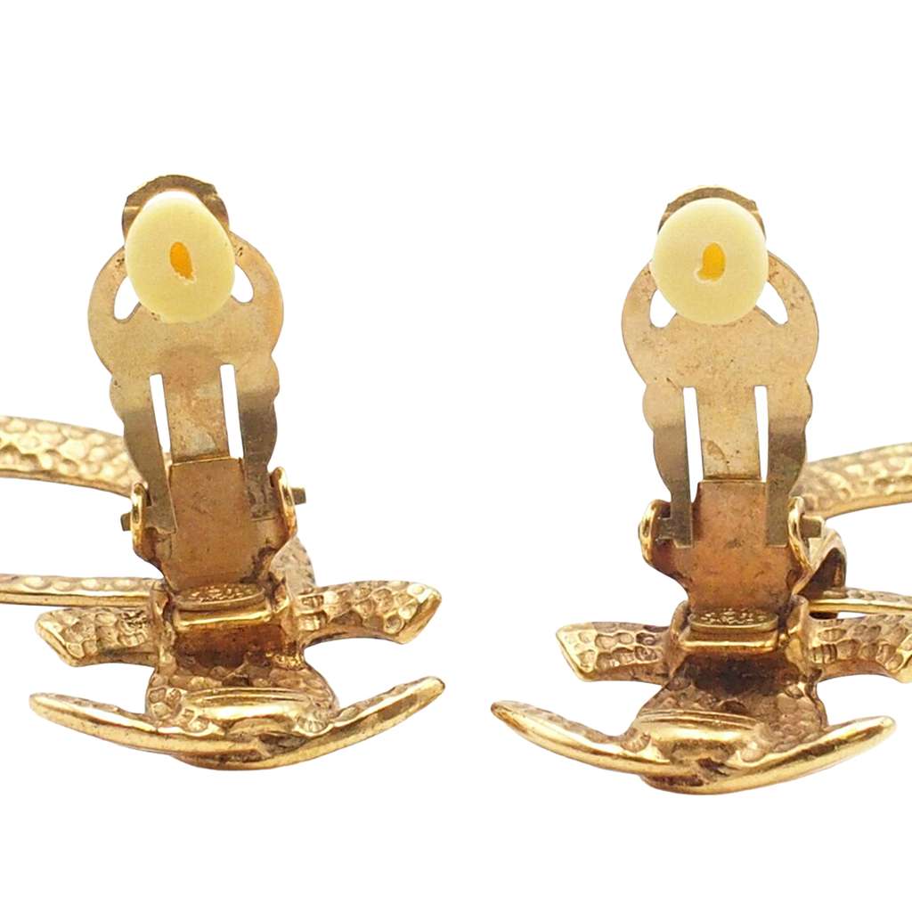 Chanel CC Gold Plated Teardrop Dangle Hoop Clip On Earrings - 4