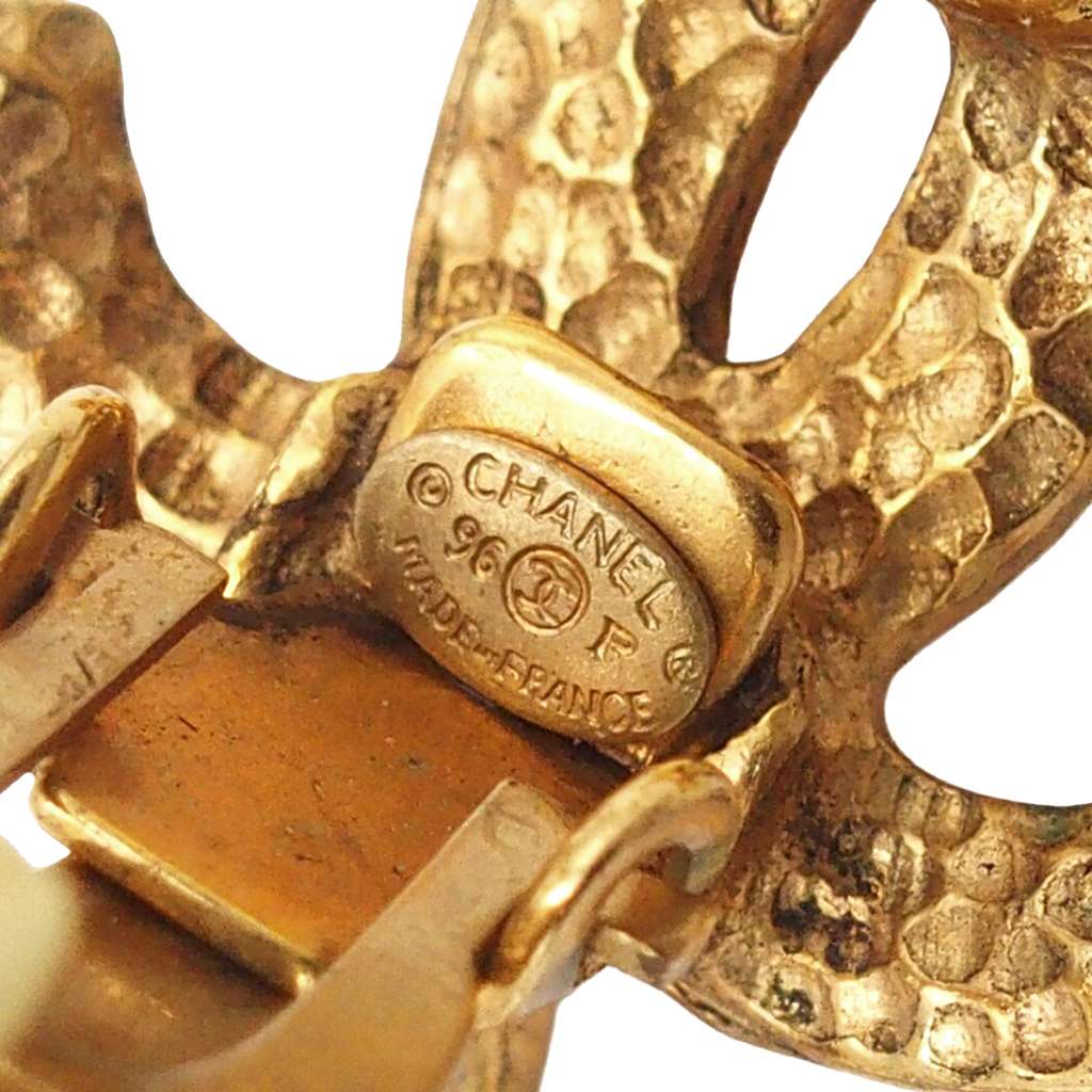 Chanel CC Gold Plated Teardrop Dangle Hoop Clip On Earrings - 5