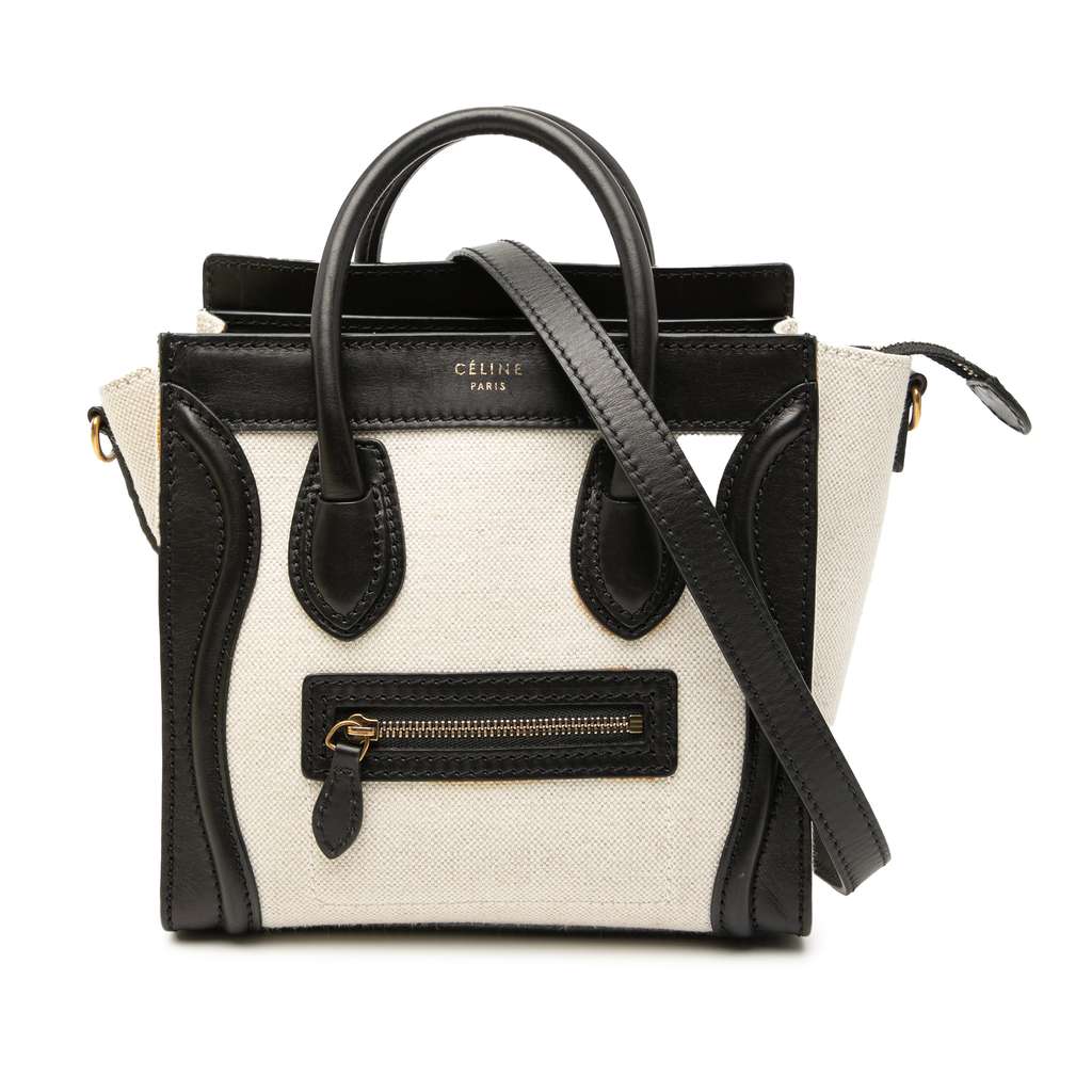 Celine Nano Bicolor Canvas and Leather Luggage Tote