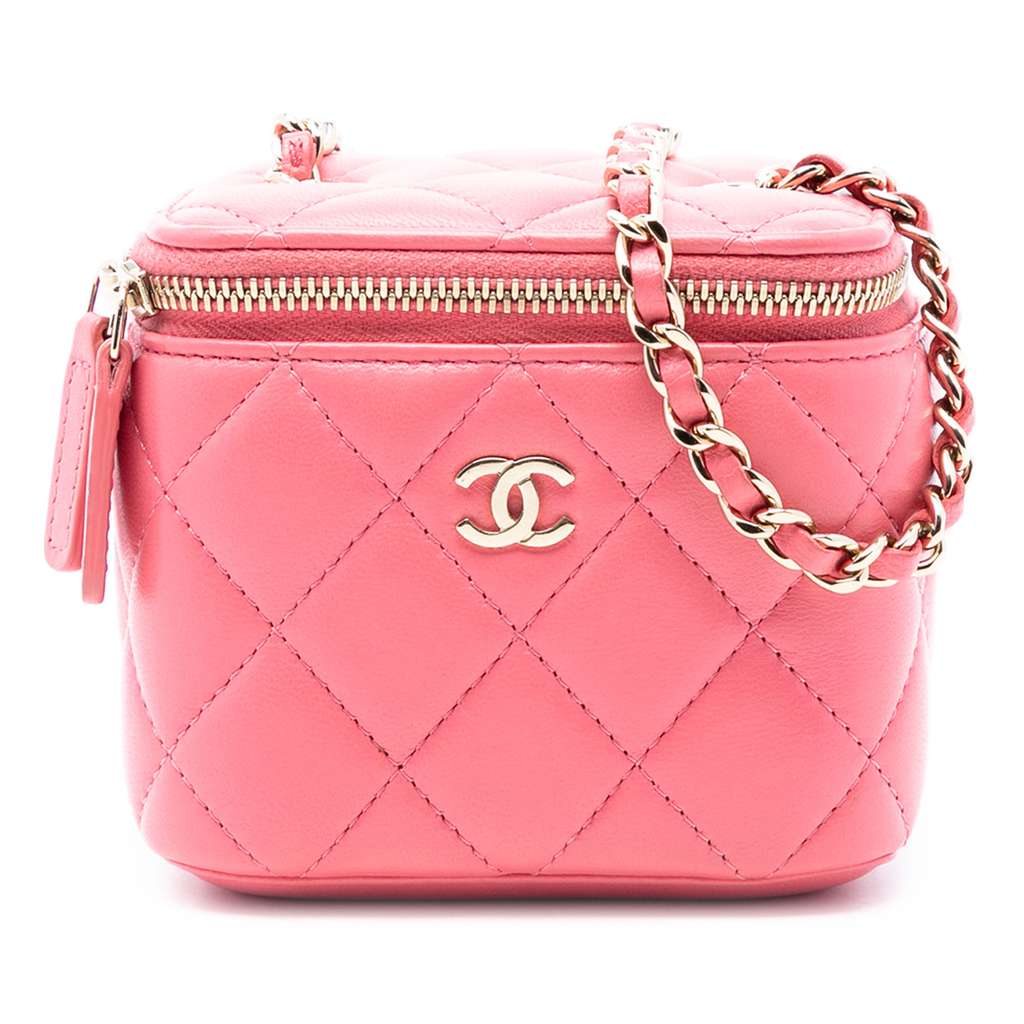 Chanel Mini Quilted Lambskin Top Handle Vanity Case With Chain