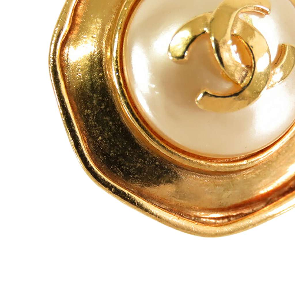 Chanel CC Gold Plated Faux Pearl Octagon Clip on Earrings - 4