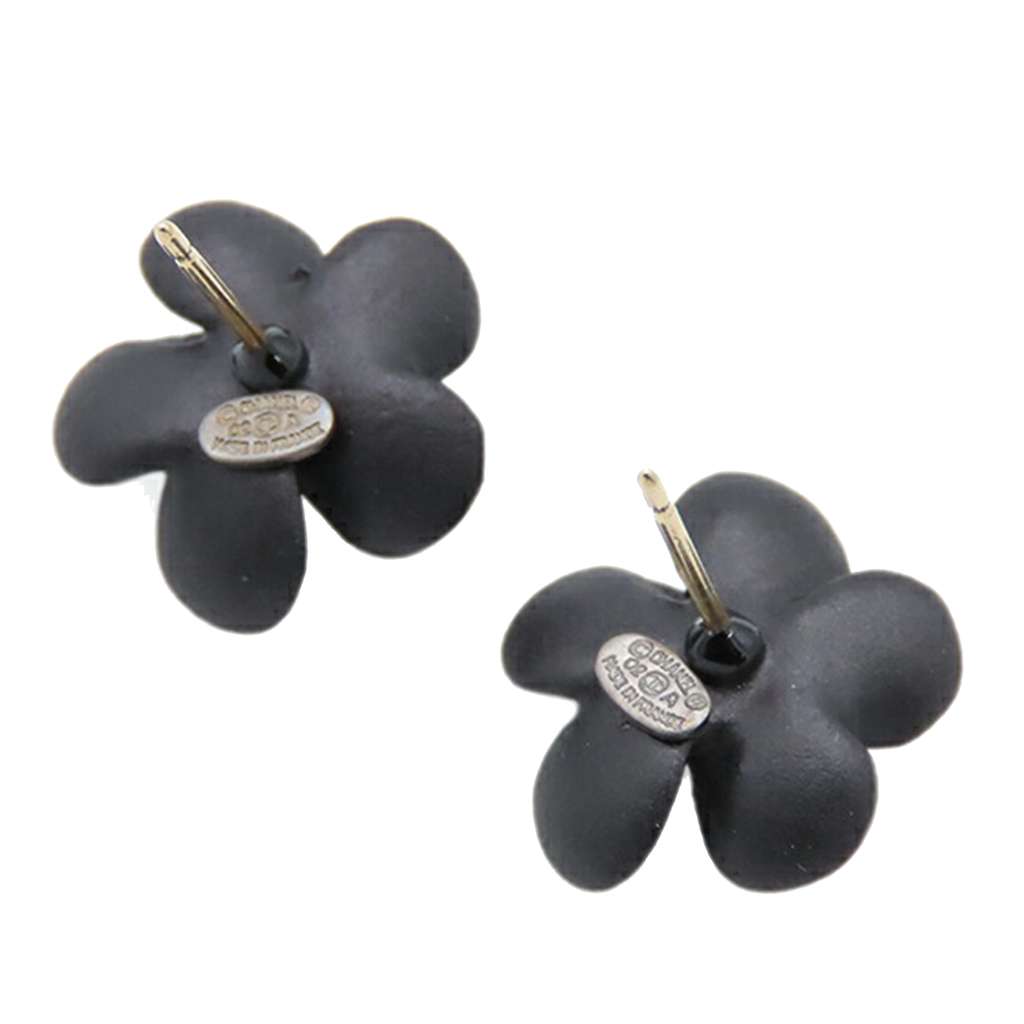 Chanel CC Resin Rhinestone Camellia Push Back Earrings - 2