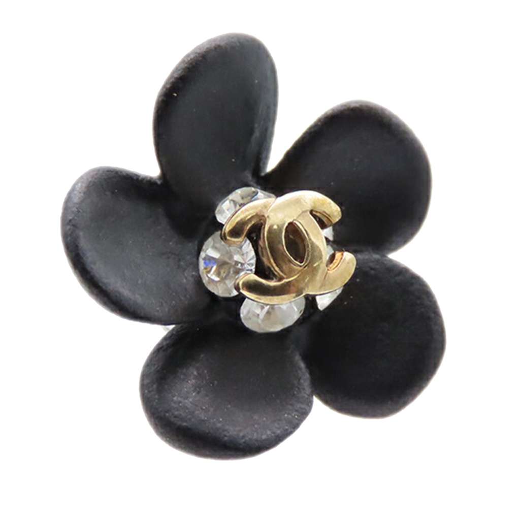 Chanel CC Resin Rhinestone Camellia Push Back Earrings - 4