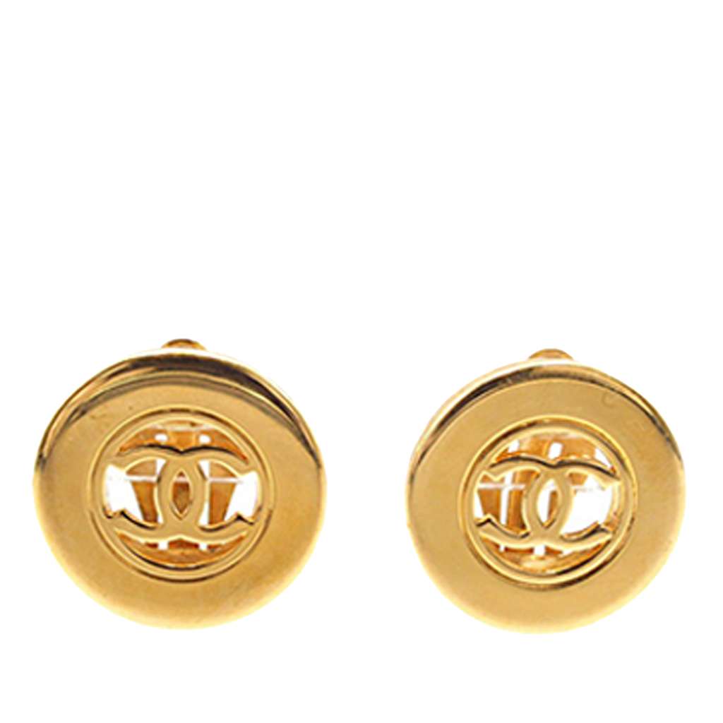 Chanel CC Gold Plated Round Clip on Earrings
