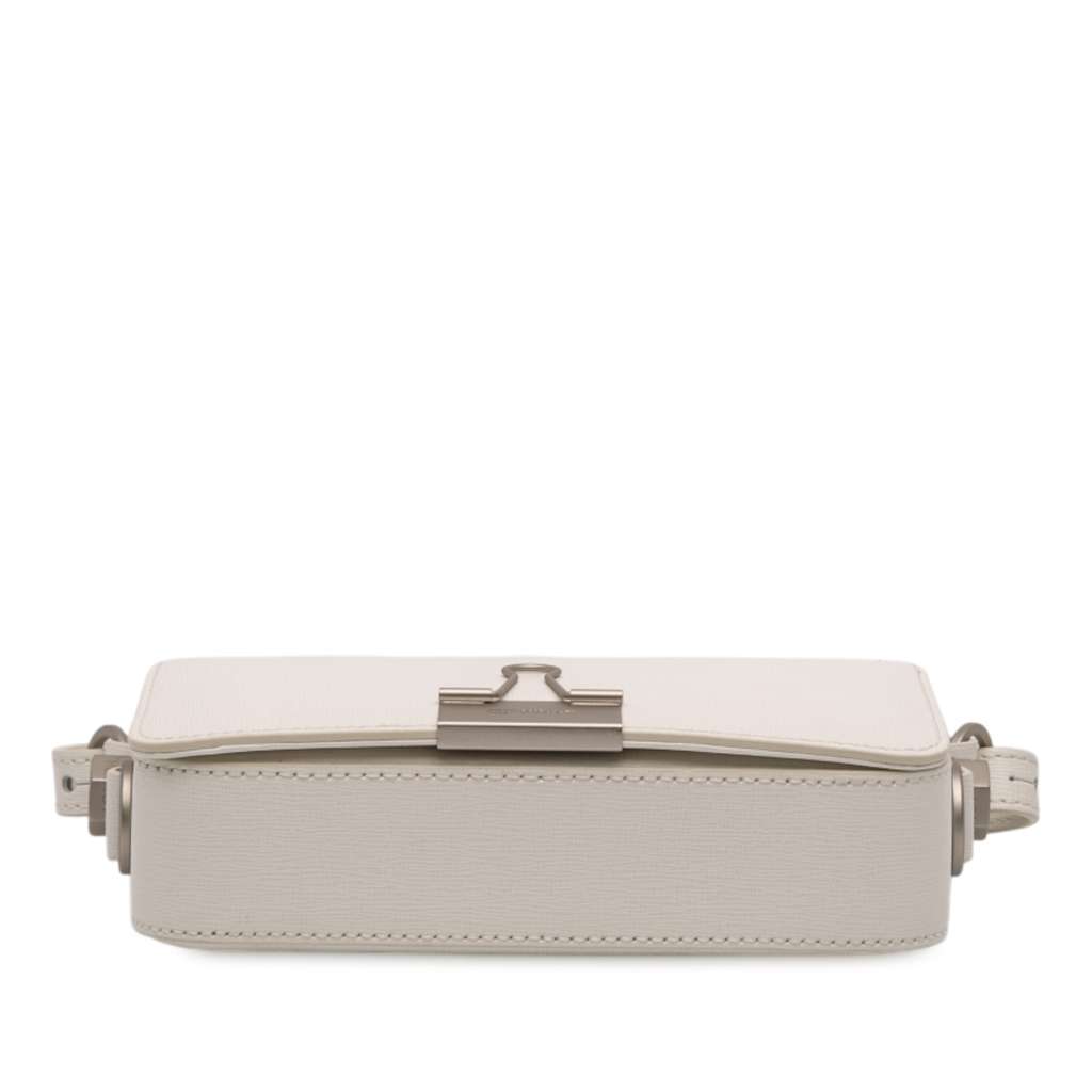 Off-white Mini Leather Binder Clip Flap Bag - 3