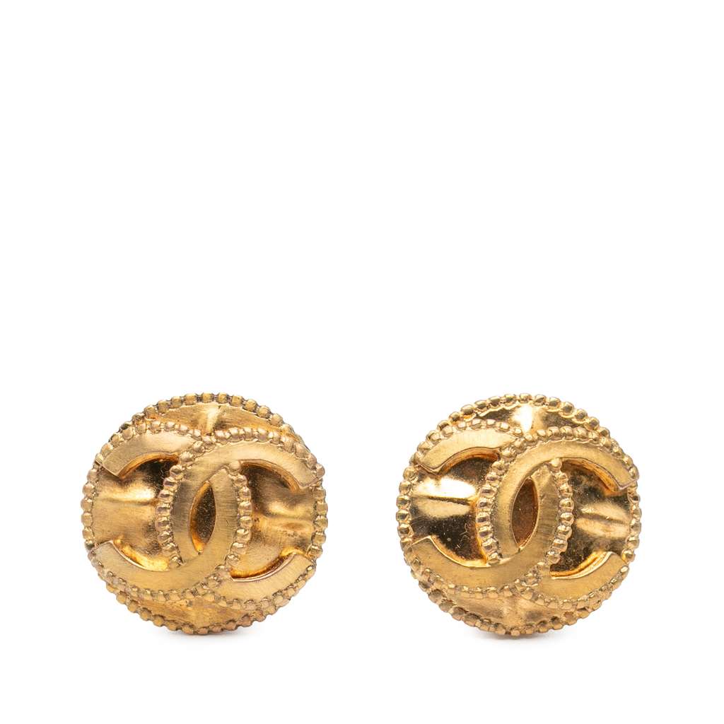 Chanel CC Gold Plated Round Clip on Earrings