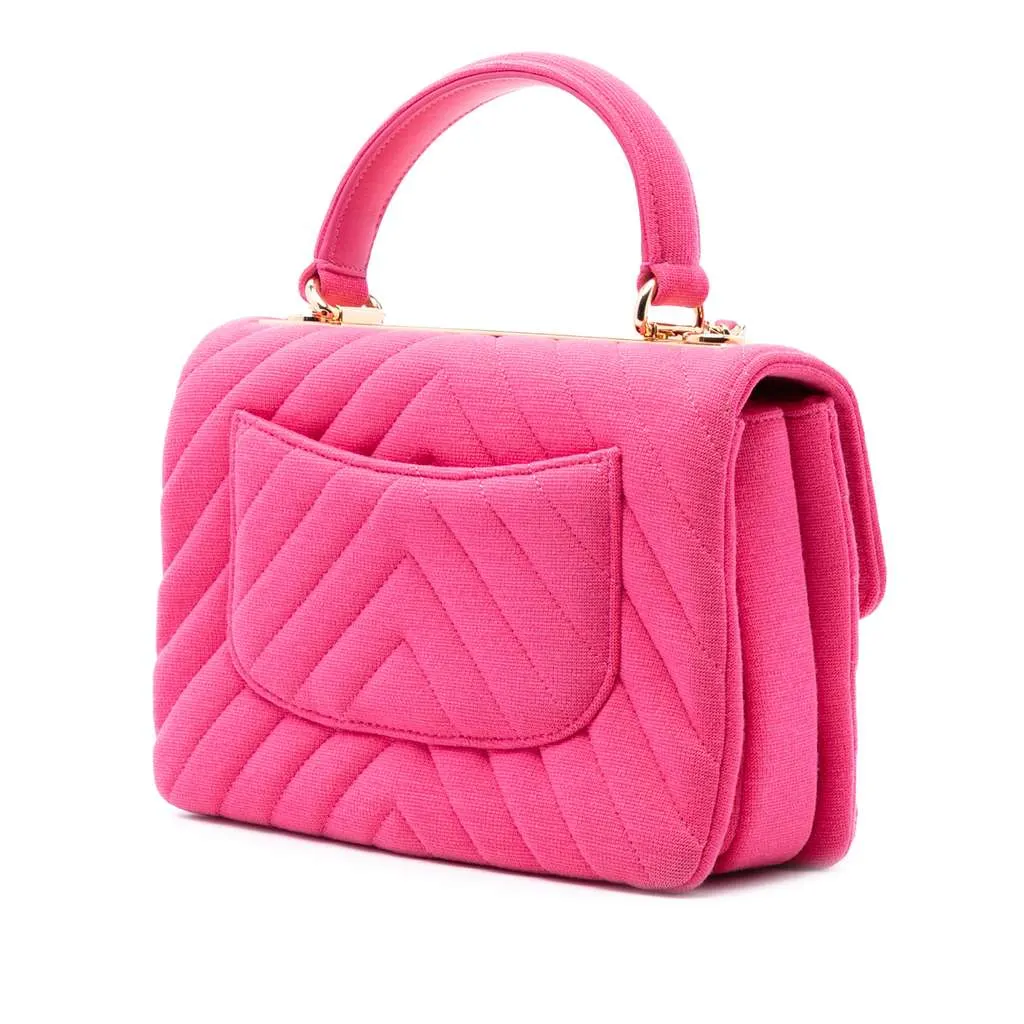 Chanel Small Chevron Jersey Trendy CC Top Handle Flap Pink Cotton Very good - Back View