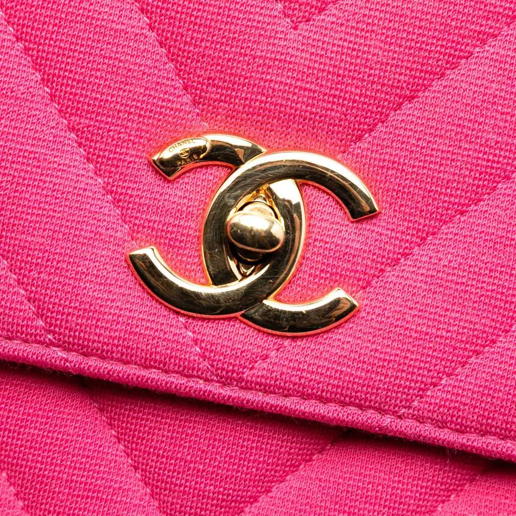 Chanel Small Chevron Jersey Trendy CC Top Handle Flap Pink Cotton Very good - Box View