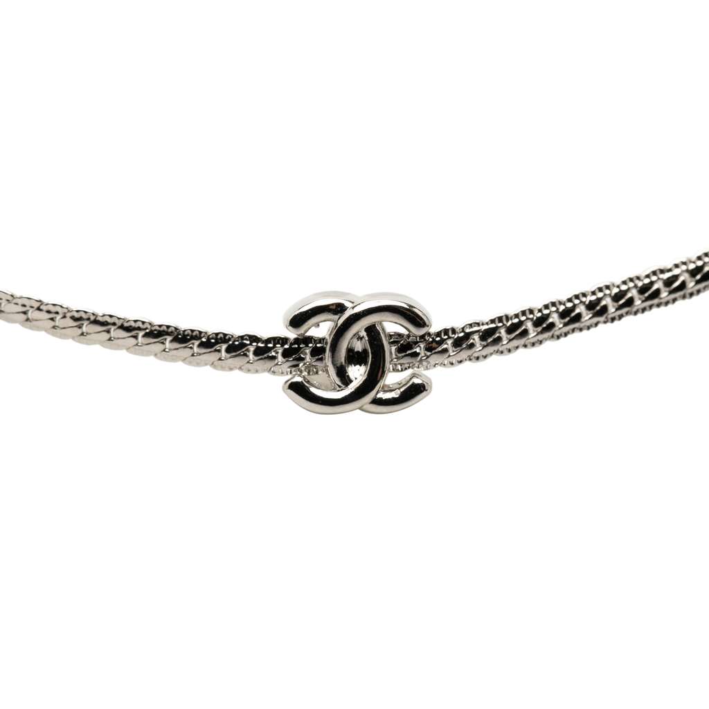 Chanel CC Silver Plated Station Necklace - 4