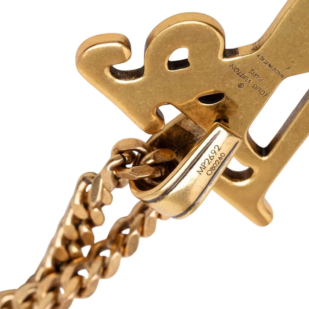 Louis Vuitton Nigo Gold Plated Squared Logo Pendant Necklace Gold Metal Very good - Model View