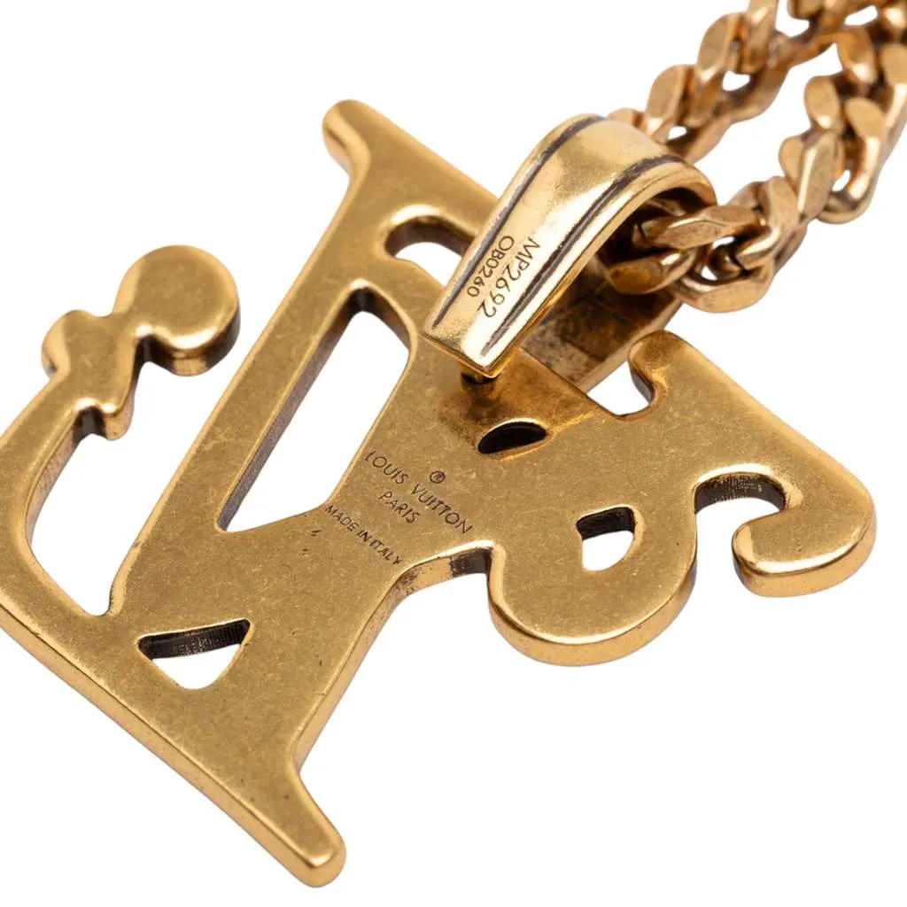 Louis Vuitton Nigo Gold Plated Squared Logo Pendant Necklace Gold Metal Very good - Box View