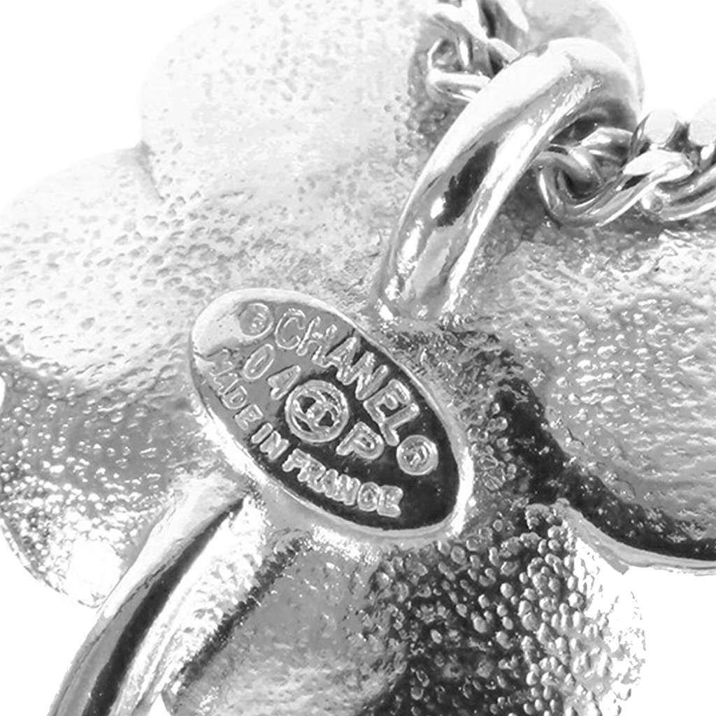 Chanel CC Silver Plated Crystal Clover Pendant Necklace - 4