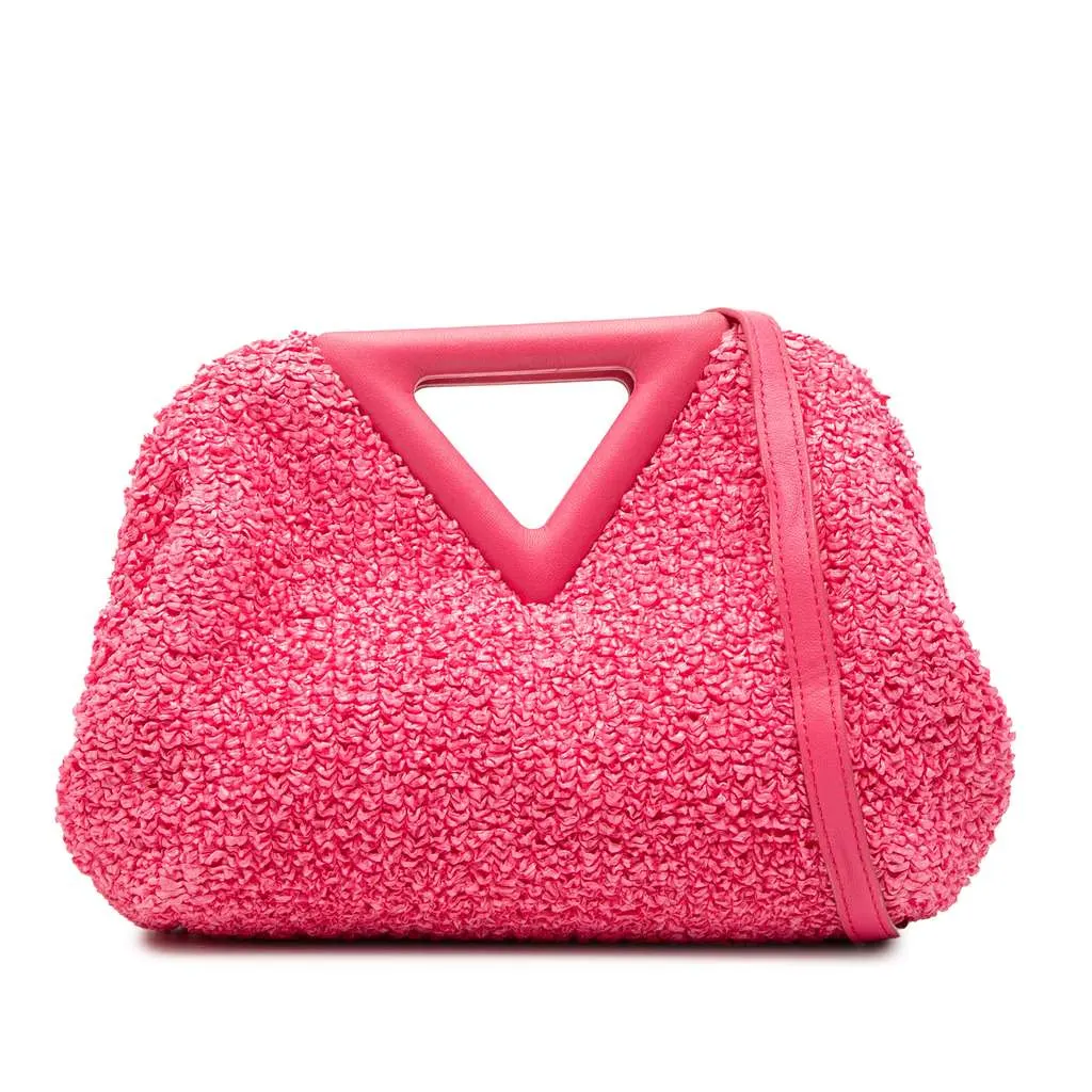 Bottega Veneta Small Boucle Curly Raffia The Point Triangle Satchel Pink Very good - Front View