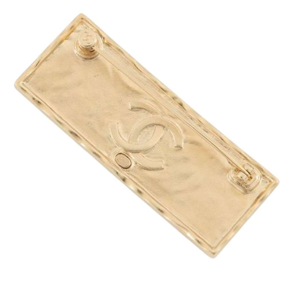 Chanel Gold Plated and Leather Logo Plate Brooch - 2