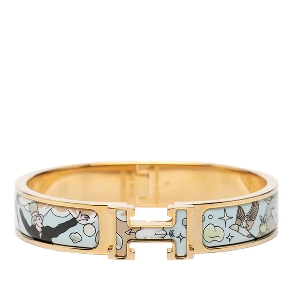 Hermès Narrow Enamel Dans Les Nuages Clic H Bracelet PM Blue Very good - Front View