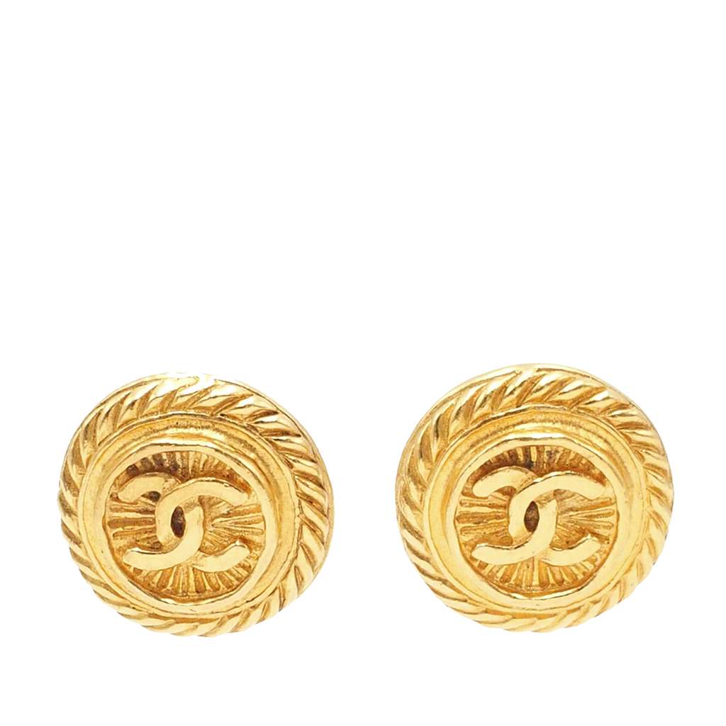 Chanel CC Gold Plated Round Clip On Earrings