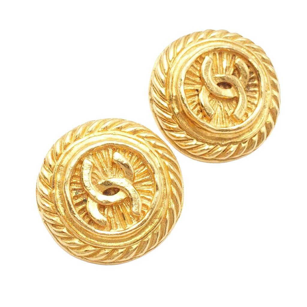 Chanel CC Gold Plated Round Clip On Earrings - 2