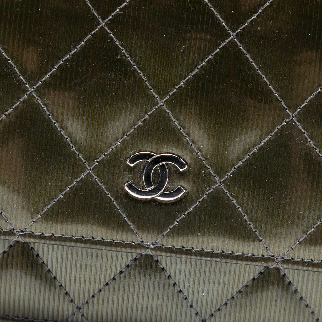 Chanel CC Quilted Metallic Patent Striped Wallet on Chain - 5