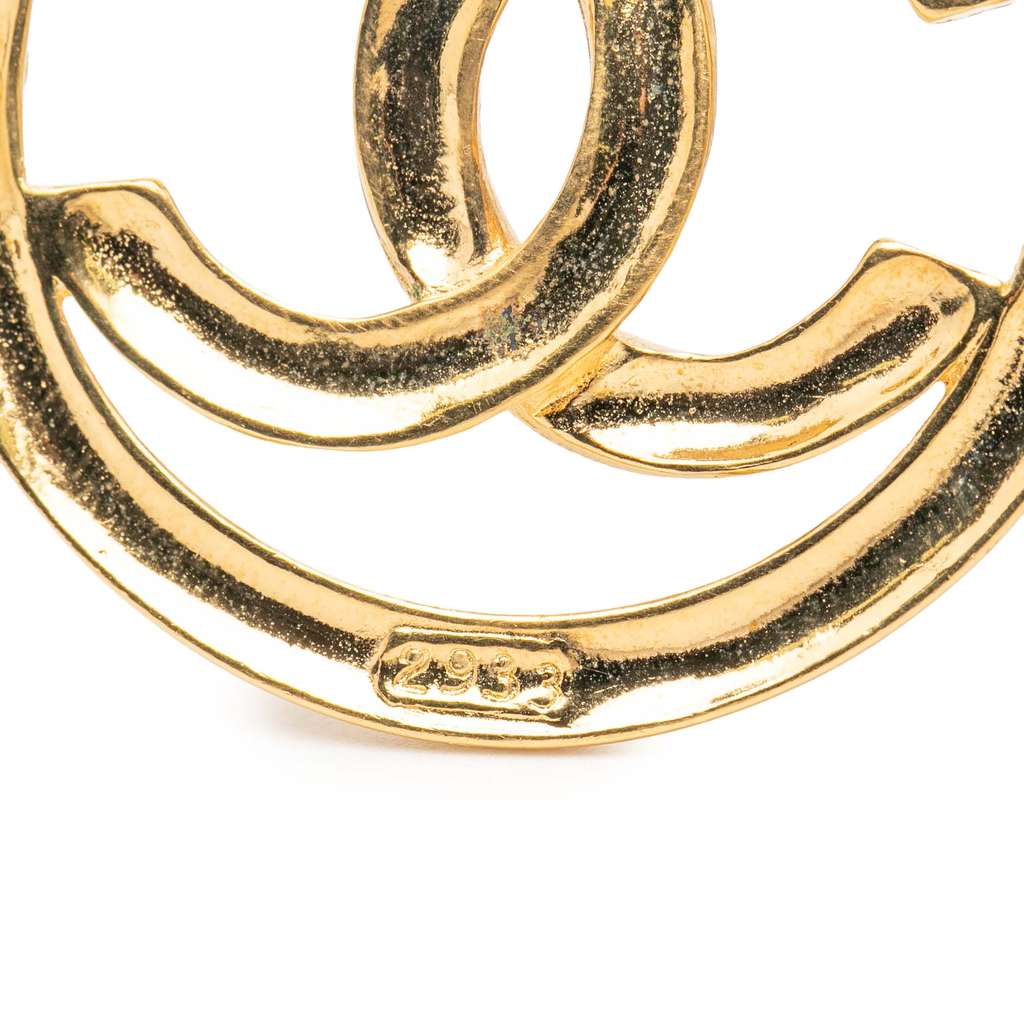 Chanel Gold Plated CC Round Drop Clip On Earrings - 3