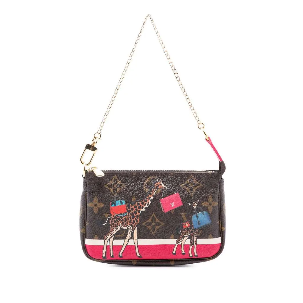 Louis Vuitton Monogram Giraffe Christmas Mini Pochette Accessoires Brown Very good - Front View