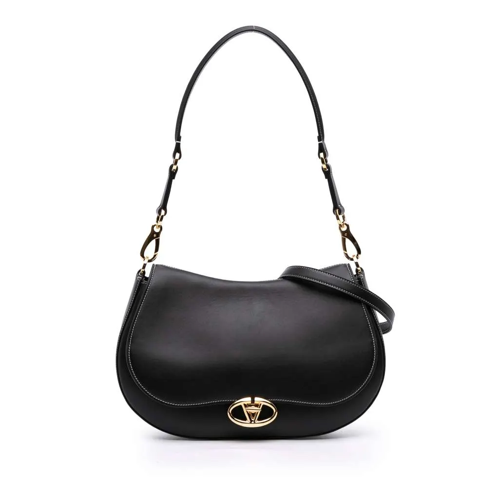 Valentino Medium Leather Ohval Flap Bag Black Leather Very good - Front View