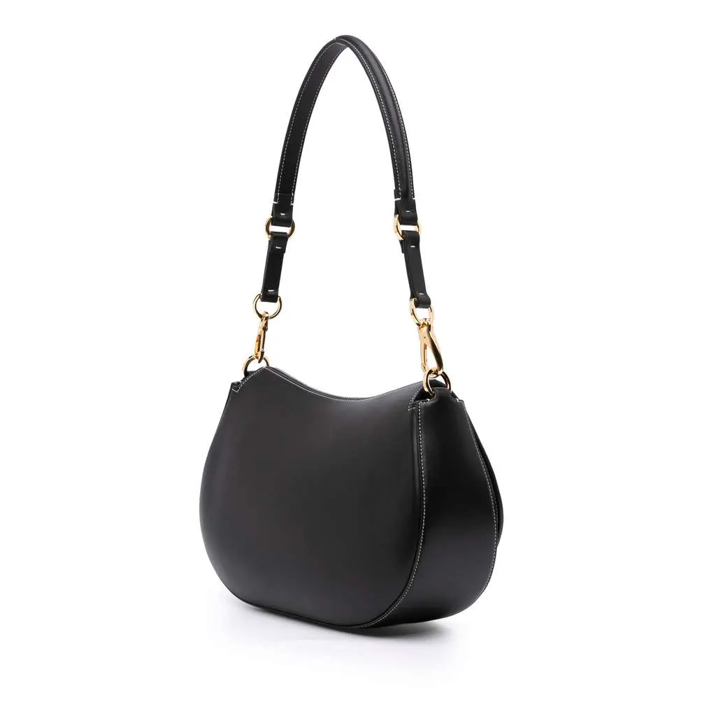 Valentino Medium Leather Ohval Flap Bag Black Leather Very good - Back View