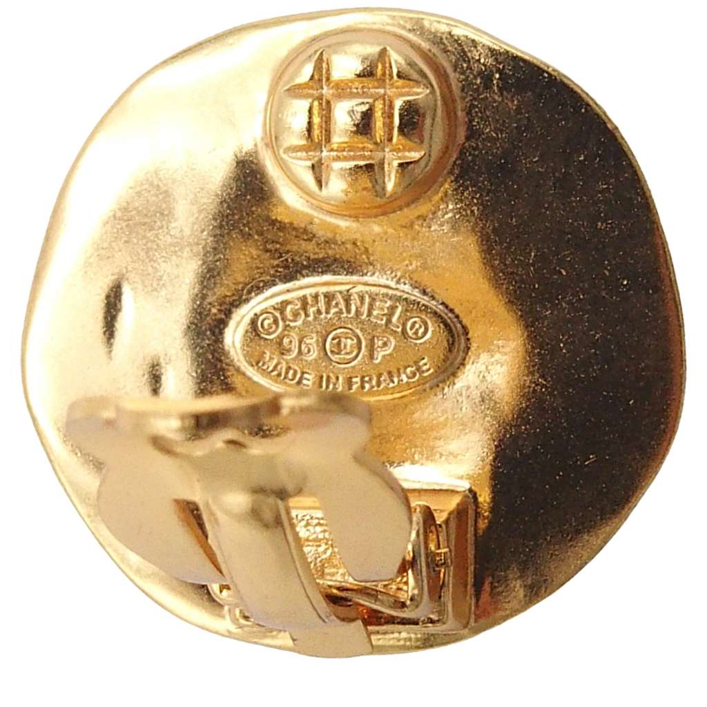 Chanel Gold Plated CC Round Clip on Earrings - 3