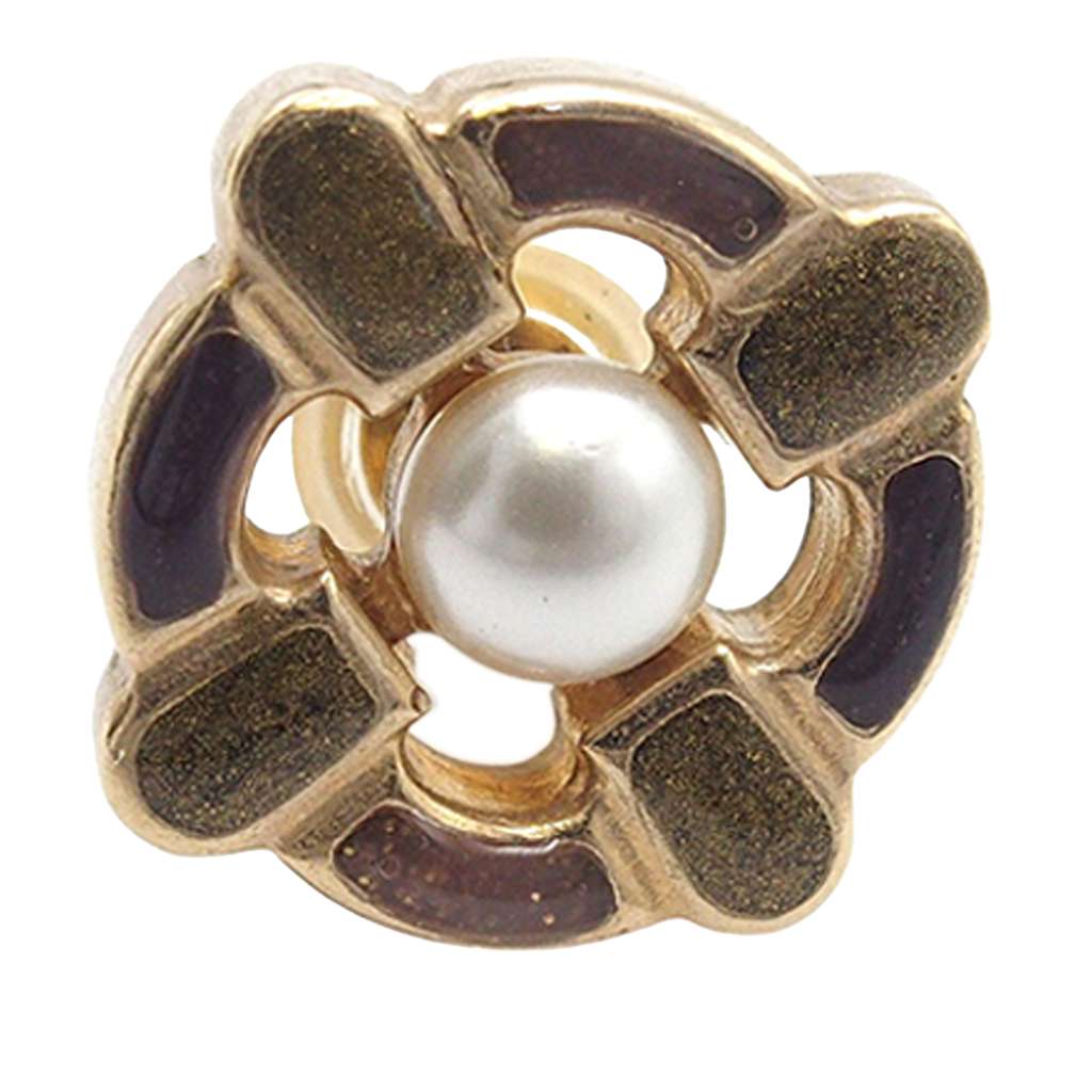 Chanel Gold Plated Enamel Maltese Cross and Faux Pearl Push Back Earrings - 3