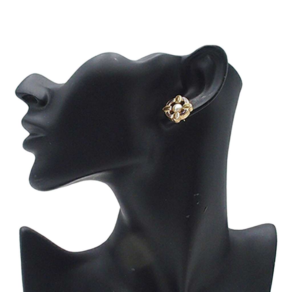 Chanel Gold Plated Enamel Maltese Cross and Faux Pearl Push Back Earrings - 5