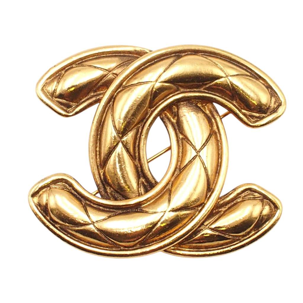 Chanel Gold Plated CC Quilted Brooch
