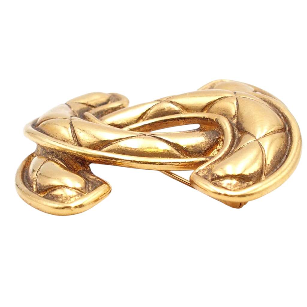 Chanel Gold Plated CC Quilted Brooch - 3