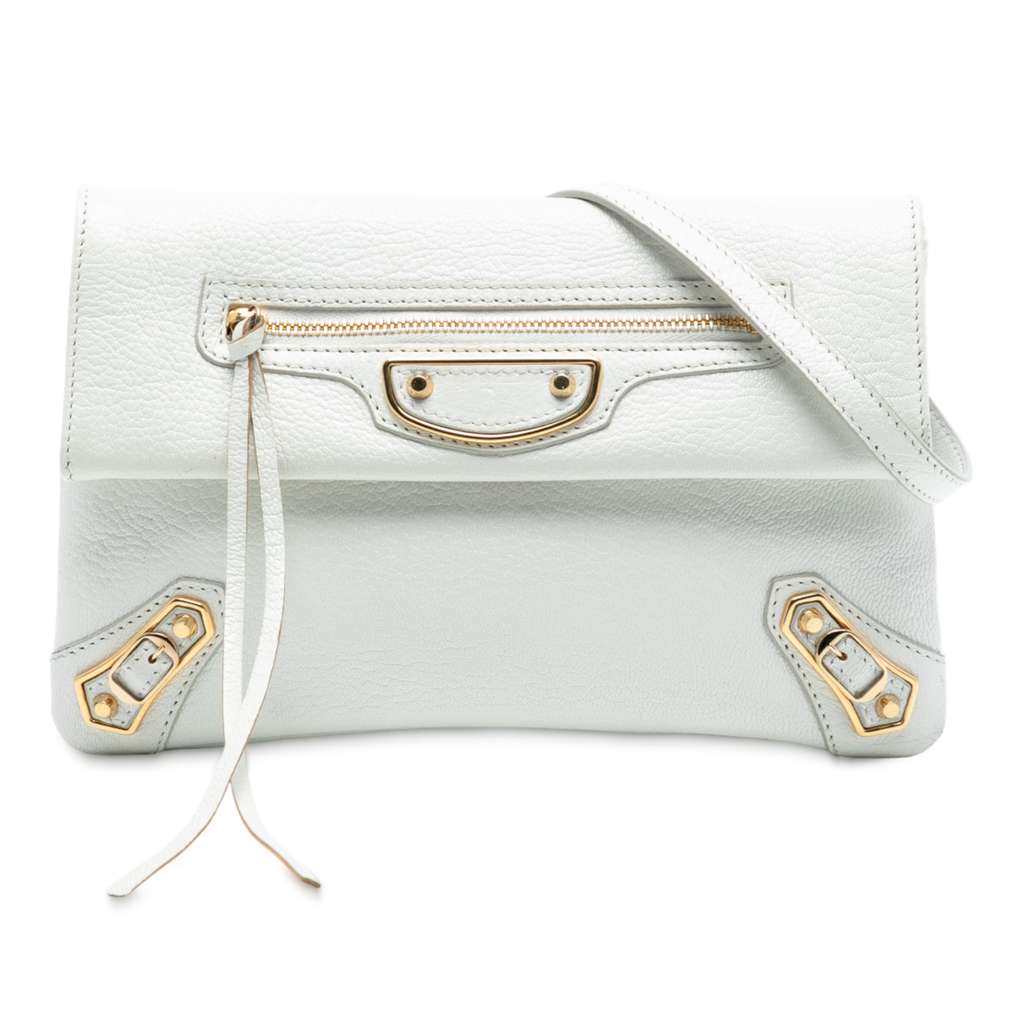 Balenciaga Chevre Motocross Classic Metallic Edge Envelope Clutch with Strap