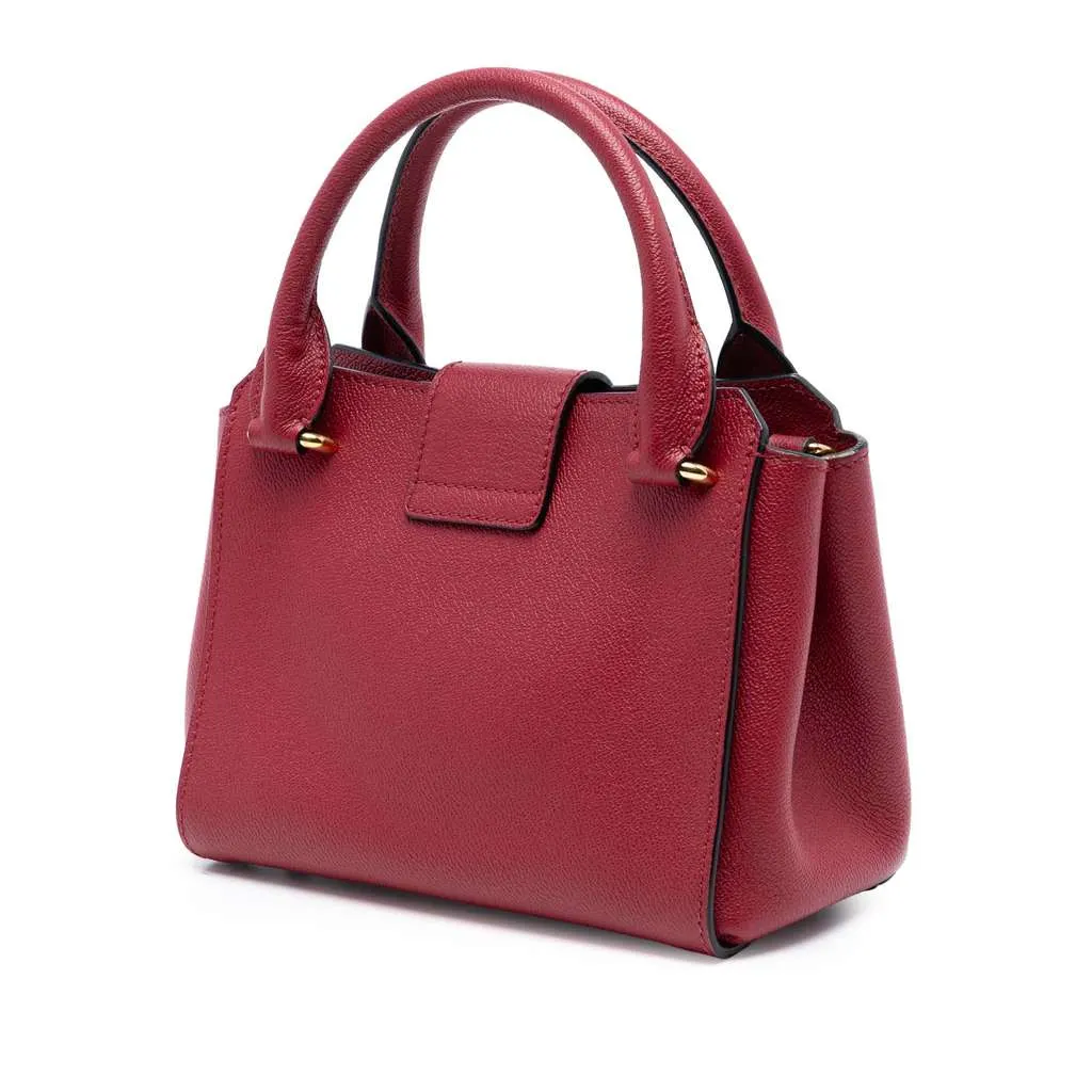 Burberry Small Grained Leather Buckle Tote Red Leather Good - Back View